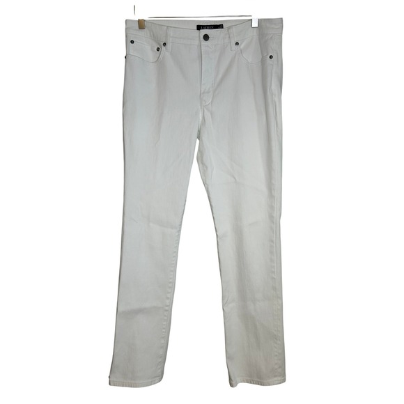 Lauren Ralph Lauren Denim - Lauren Ralph Lauren Womens White Denim Jeans 12 Straight Leg Cotton Blend Office